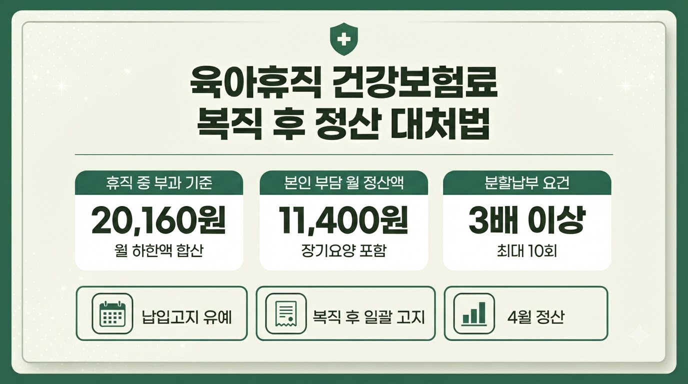 육아휴직 건강보험료 복직 정산액 월 11,400원 카드뉴스 인포그래픽