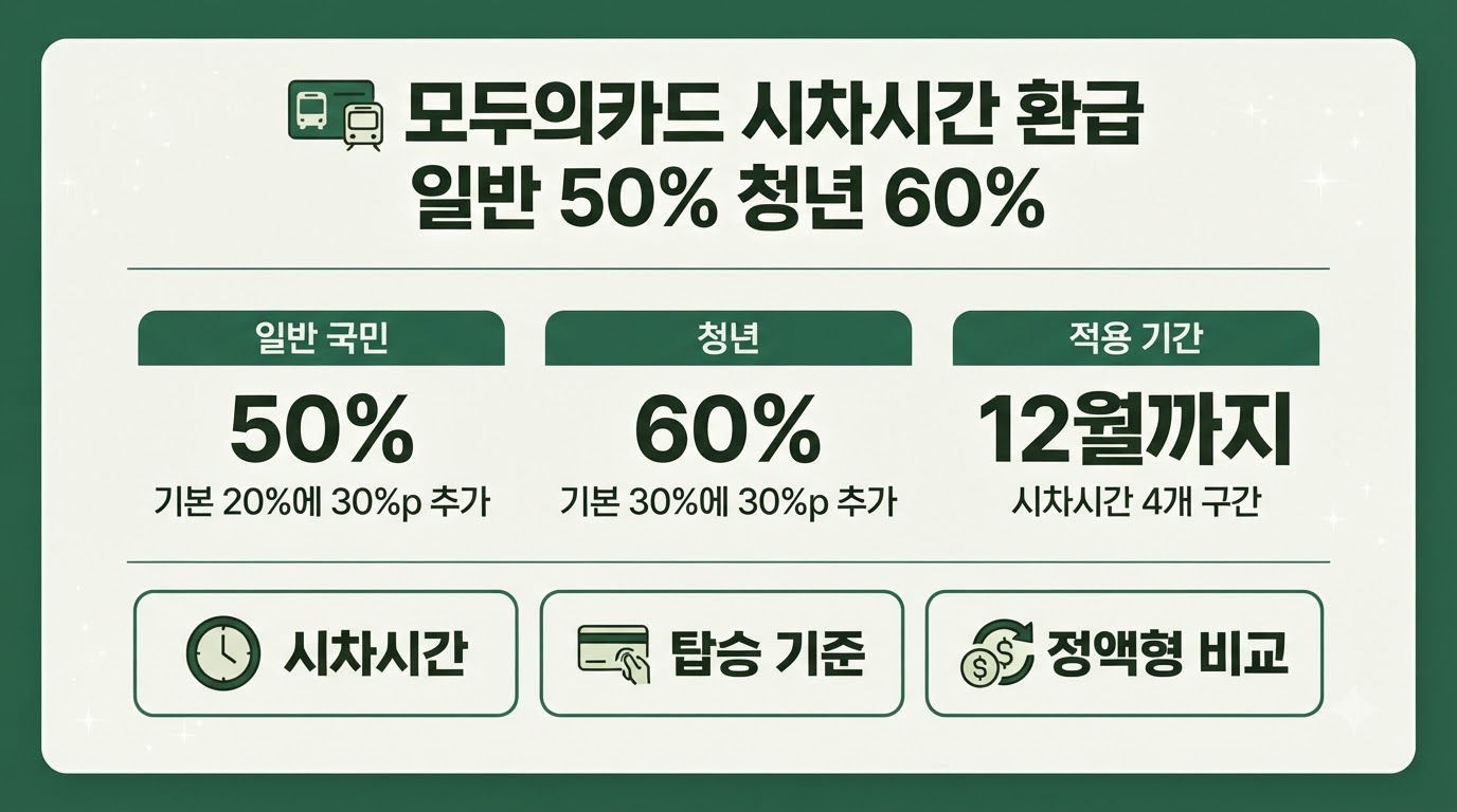 모두의카드 시차시간 환급 일반 50% 청년 60% 환급률 비교 카드뉴스