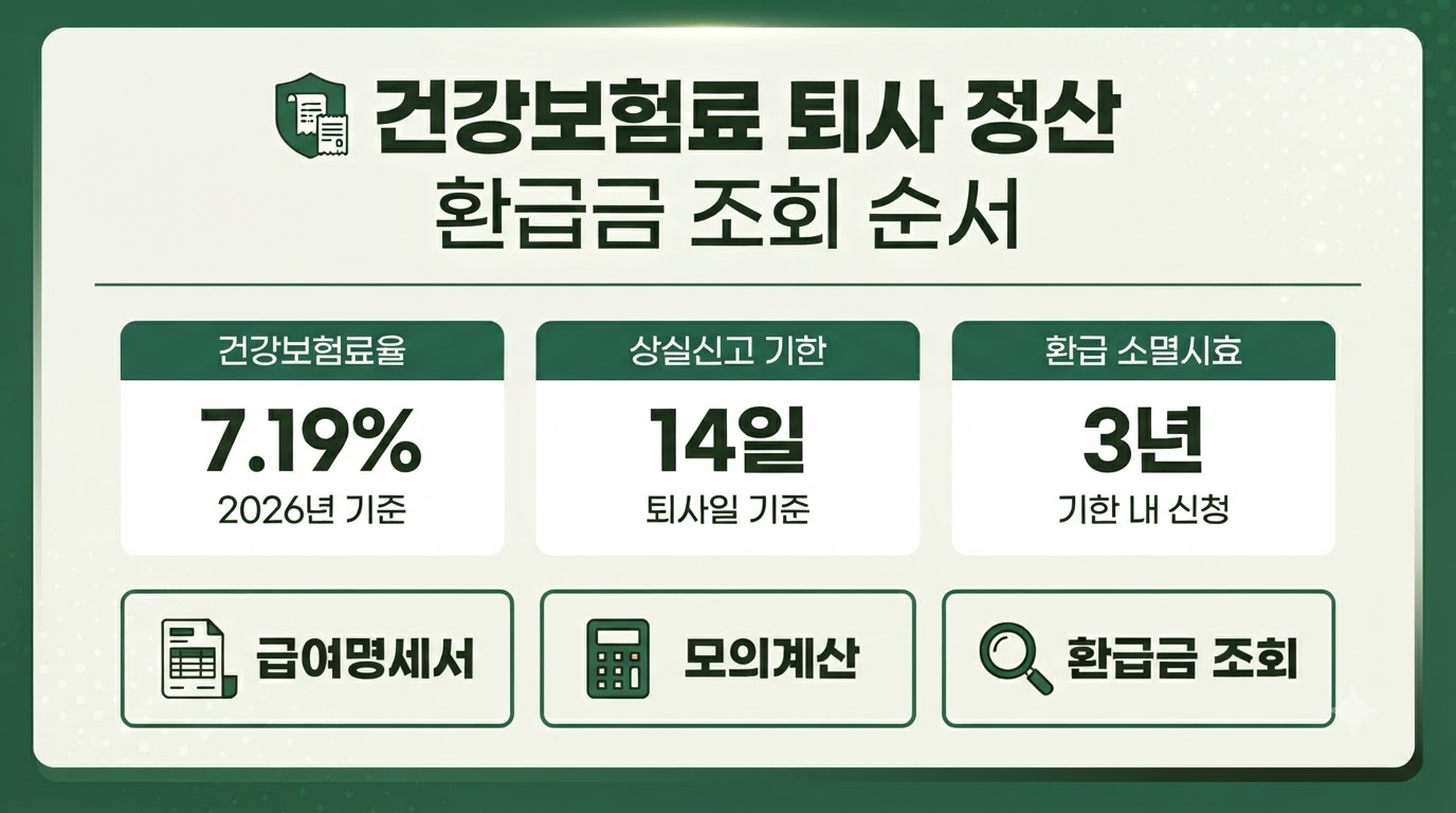 건강보험료 퇴사 정산 환급금 조회 순서 5단계 카드뉴스 인포그래픽