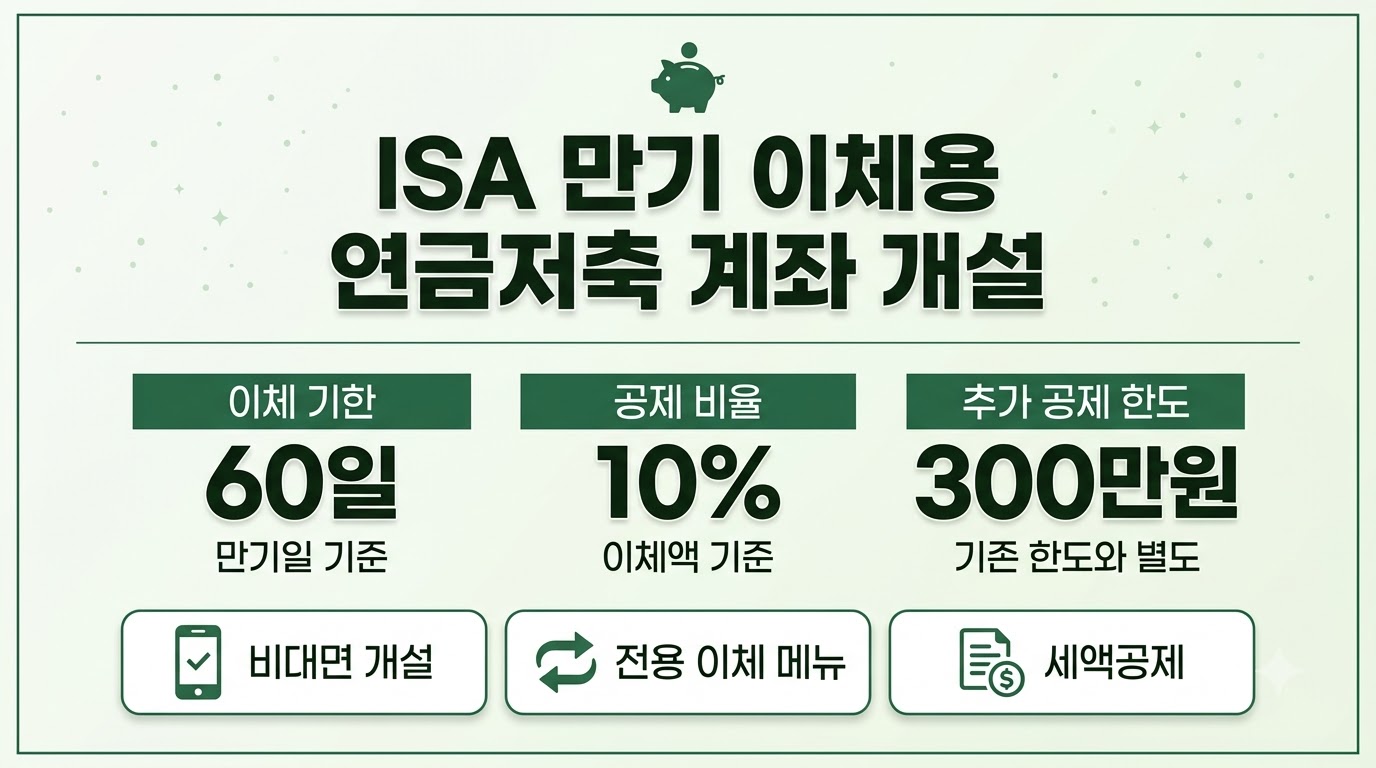 ISA 만기 연금저축 계좌 개설 방법 60일 기한과 최대 300만 원 공제 정리