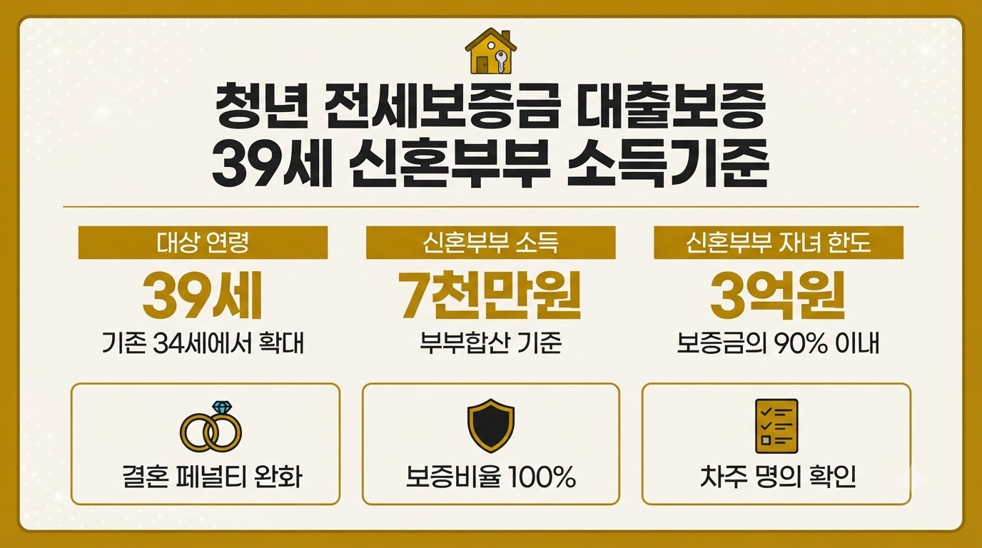 청년 전세대출 보증 만 39세 확대와 신혼부부 부부 중 1인 소득 기준 요약 카드