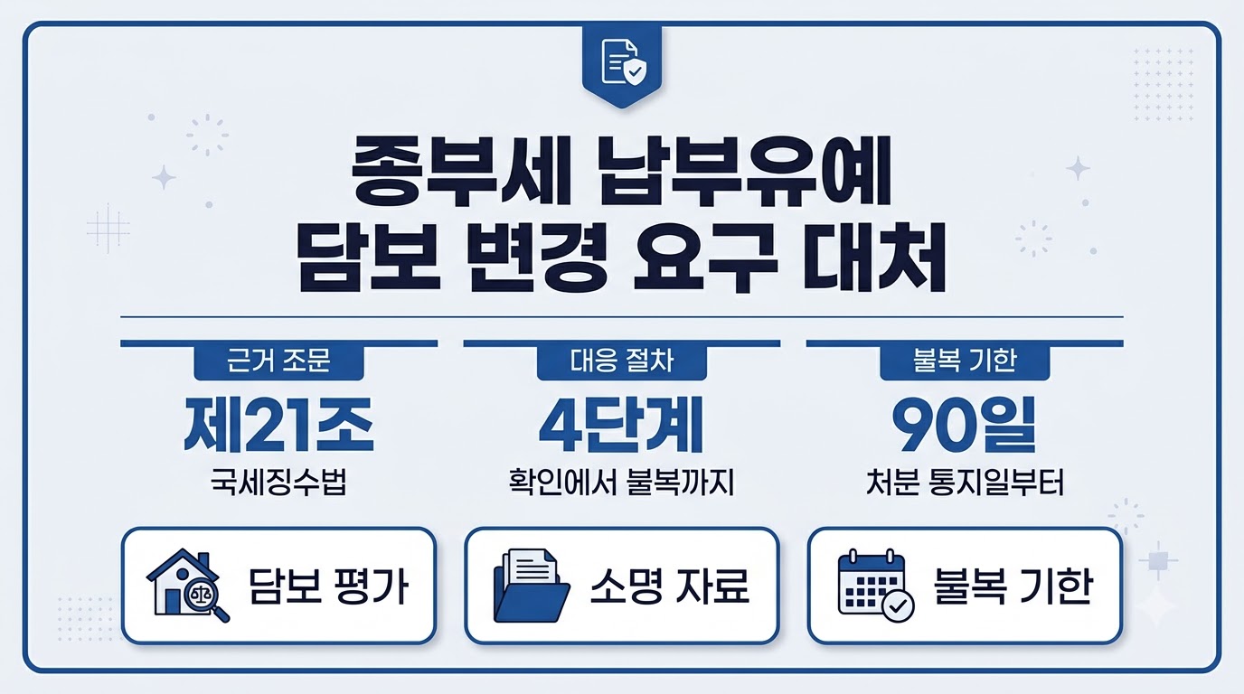 종부세 납부유예 담보 변경 요구 대응 4단계와 불복 기한 90일 안내 카드
