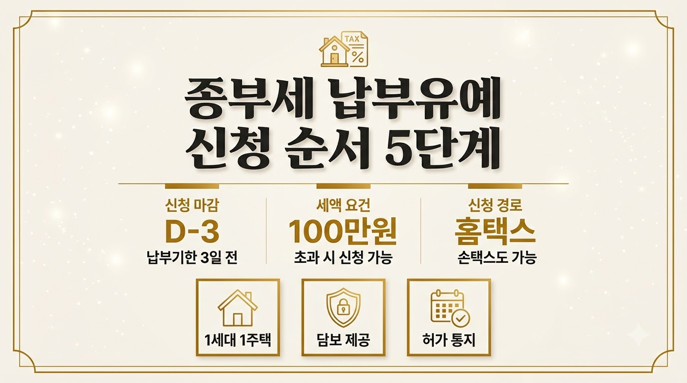 종부세 납부유예 신청 순서와 기한 요건을 정리한 카드뉴스