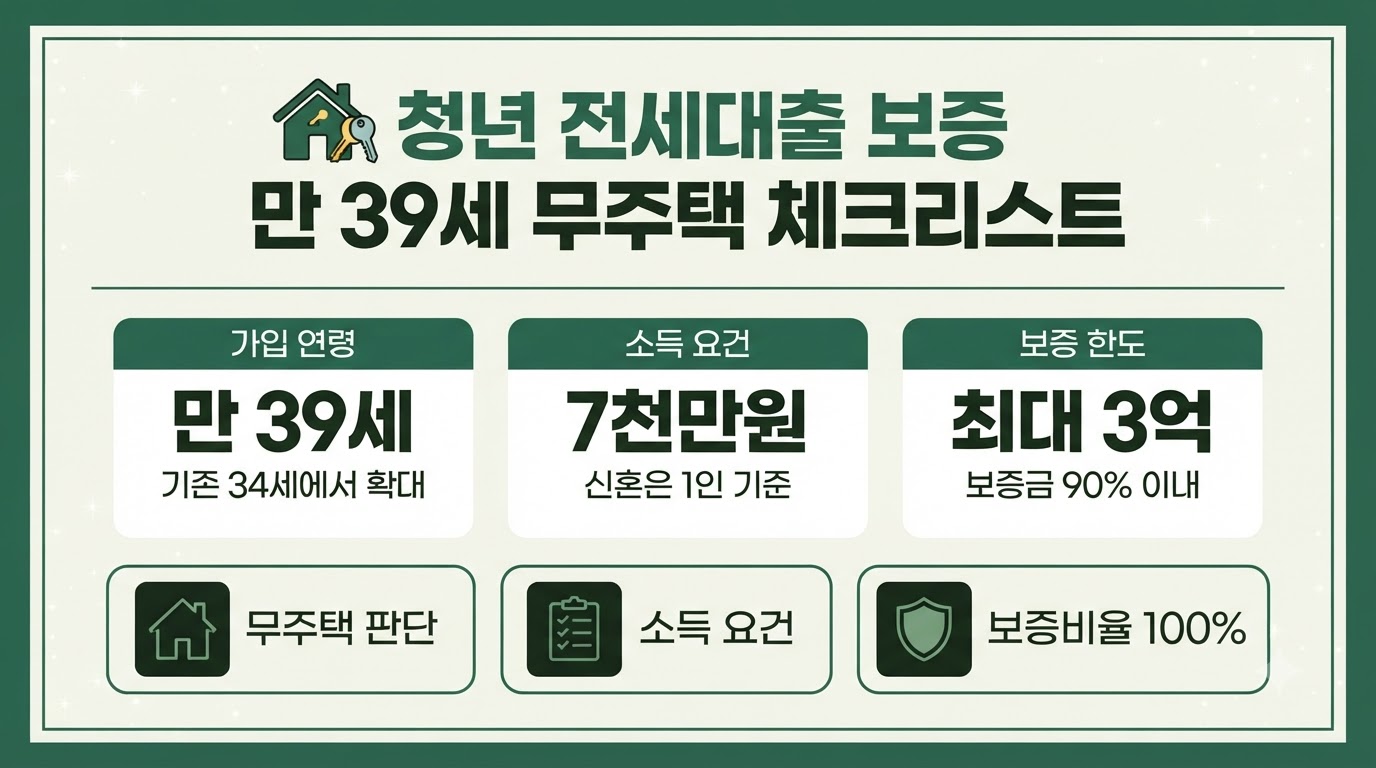 청년 전세대출 보증 만 39세 확대와 무주택 판단 기준 체크리스트 인포그래픽