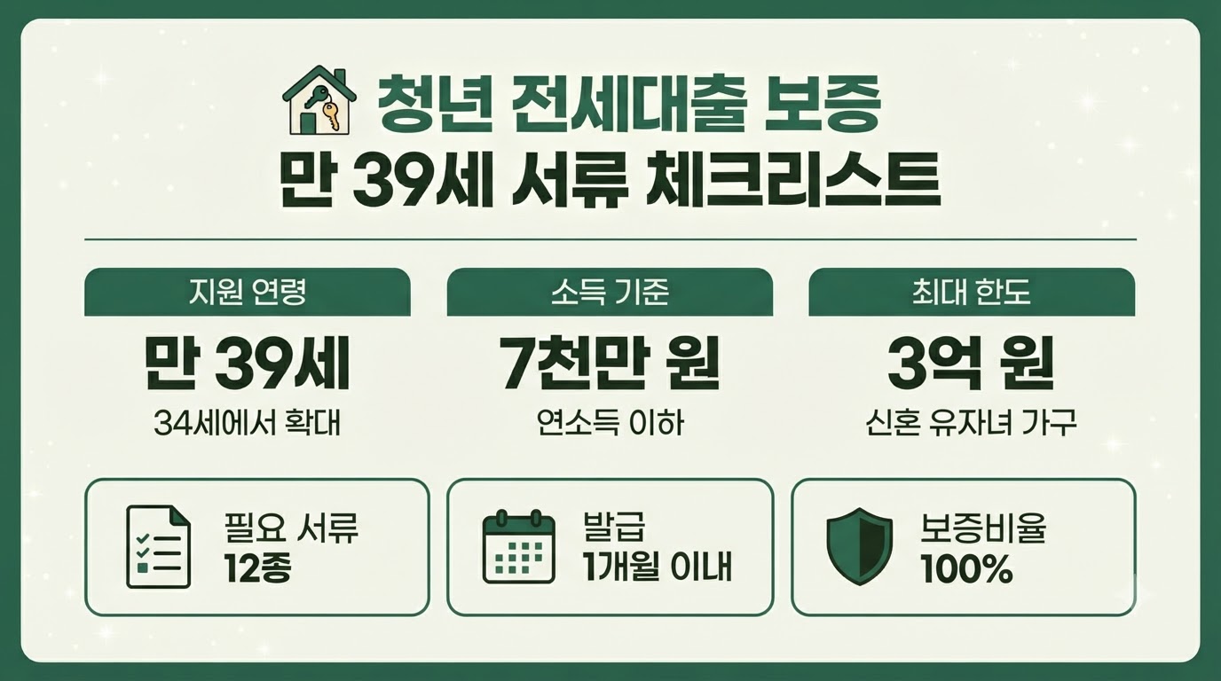 청년 전세대출 보증 만 39세 확대 필요 서류 체크리스트 인포그래픽