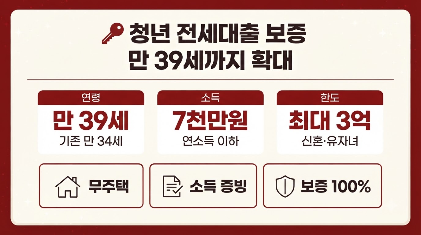 청년 전세대출 만 39세 확대 무주택 소득 요건 정리 인포그래픽