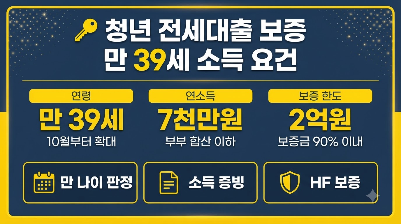 청년 전세대출 보증 만 39세 연소득 7천만원 요건 요약 인포그래픽
